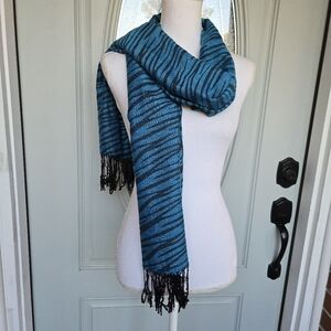 Pashmina Blue & Black Zebra Print Scarf Silk